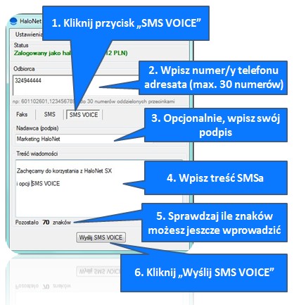 halonetsx instrukcja wysyłania SMS VOICE