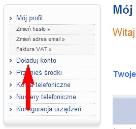 z menu wybierz doładuj konto